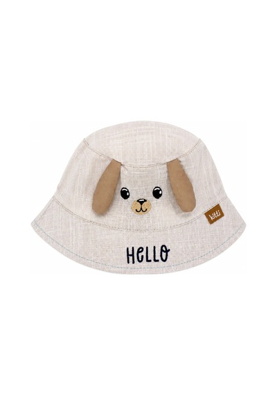 Bebegen Erkek Bebek Kahve Hello Yazılı Köpekli Kulaklı Fötr Şapka 0-18 Ay Çok Renkli