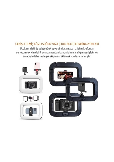 3in1 Şarjlı Led Ring Light Video Işık Seti Ayaklı Telefon Tutucu Bluetooth Kumandalı 20w 2500k-8500k Ayarlanabilir