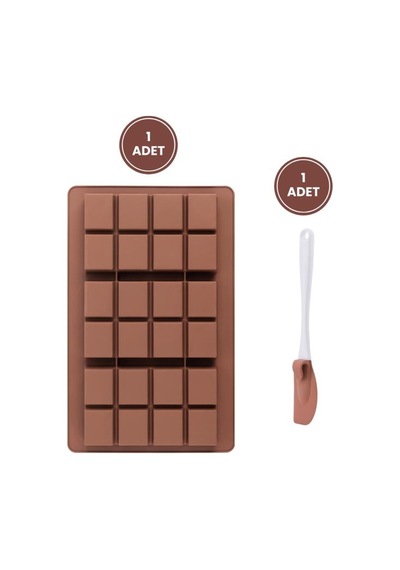Dubai Çikolatası Kalıbı Silikon Büyük Boy Çikolata Kalıbı Ve Spatula 2'li Set Kahverengi