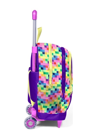 Coral High Kız Çocuk Mor Piksel Kalp Desenli Işıklı Tekerlekli Çekçek Okul Çantası - 34008