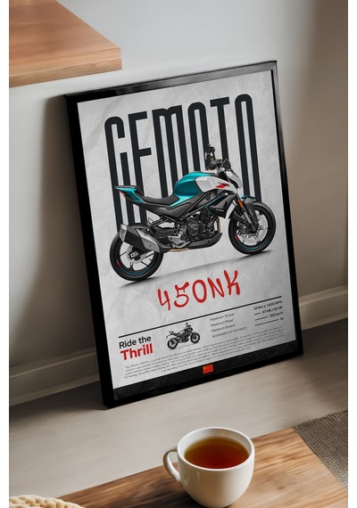 Cfmoto 450 Nk Siyah Ahşap Çerçeveli Poster, Dekoratif Motosiklet Duvar Tablosu