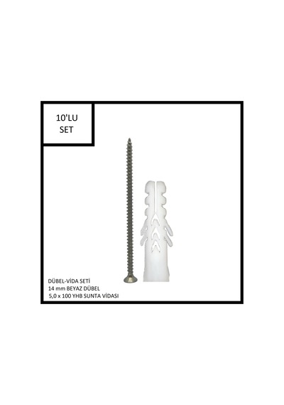 Dübel-vida Seti, Beyaz Dübel 14 Mm, 5,0x100 Yhb Sunta Vidası, 10 Adet