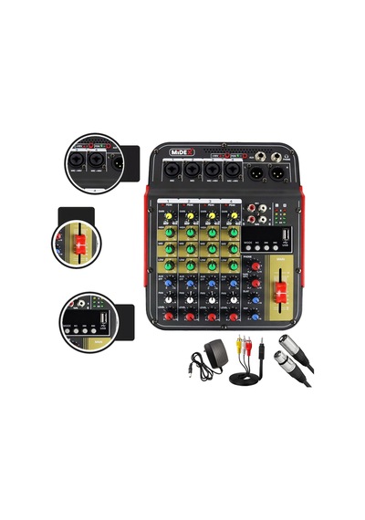 Midex MDX-04FXU Ses Mikseri Stüdyo Kayıt İçin 5 Kanal Ses Kartlı +48V Phantomlu Kayıt Mikseri