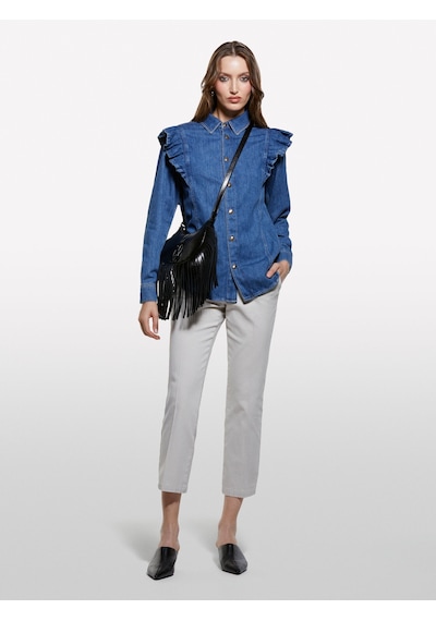 Sisley %100 Pamuk Fırfır Detaylı Denim Gömlek Kadın Haki Yeşili Gömlek - 325a53gelq09n Sisley %100 Pamuk Fırfır Detaylı Denim Gömlek Kadın Haki Yeşili Gömlek - 325a53gelq09n