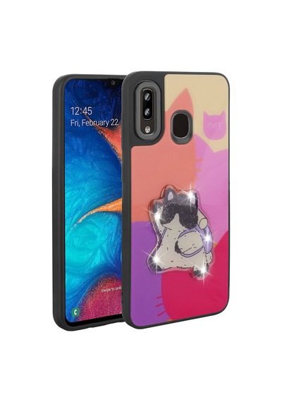 Zore Samsung Galaxy Uyumlu A30 Kılıf Parlayan Kabartmalı İkonik Figürlü Omsy Amas Silikon Kapak - Mor