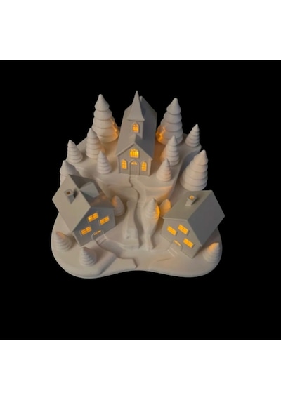 Karlı Kış Köyü Işıklı Yılbaşı Dekorasyonu 3d Baskı