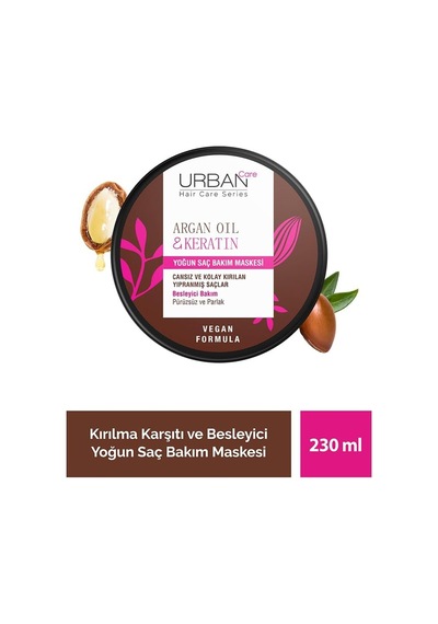 Urban Care Argan Yağı &amp Keratin Kolay Kırılan Saçlara Özel Yoğun Saç Bakım Maskesi 230 Ml- Vegan