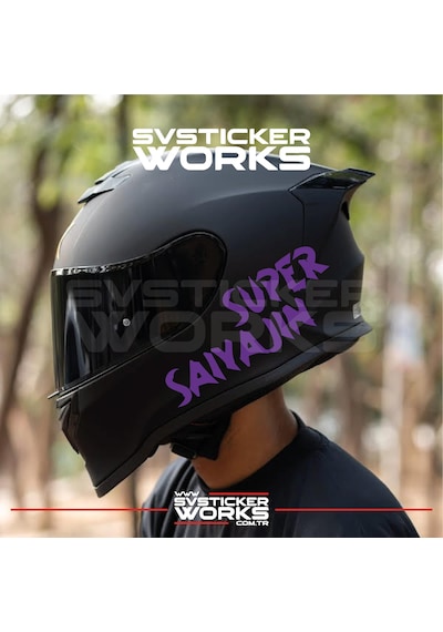 Super Saiyajin Yazılı Kask Sticker Tüm Kasklar Uyumlu Tek Yön 1 Adet Mor