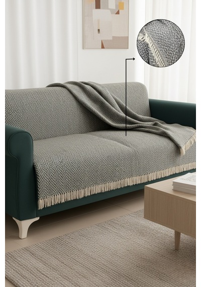 Pamuklu Koltuk Örtüsü 170x210 Cm Tekli&üçlü Koltuk,çekyat Ve Berjer İçin Modern Çizgili Yıkanabilir Antrasit