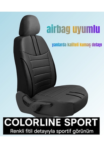 Ford Fiesta 2008 Ve Sonrası Uyumlu Colorline Sport Deri Siyah Koltuk Kılıfı