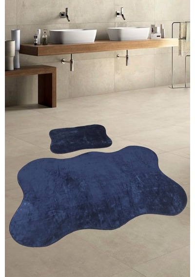 Anatolia 2'li Lacivert 80x140 + 50x70 Cm Büyük Ebat Banyo Paspası Lacivert