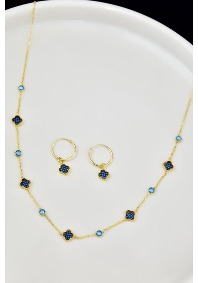 Sinsirella 925 Ayar Gümüş Gold Kaplama Kolye ve Küpe Set