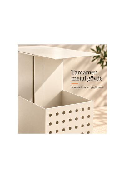 Frame Metal Yan Sehpa Modern Tasarım Depolama Hazneli Yan Sehpa Krem - 935176377 Krem