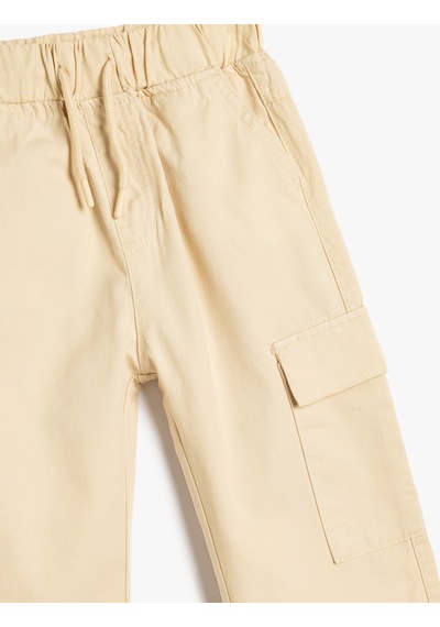 Koton Jogger Pantolon Kargo Cepli Beli Bağlamalı Pamuklu Ekru 5wkb40060tw Ekru