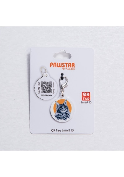 Gri Beyaz Kedi Desenli Qr Tag Evcil Hayvan Künyesi İsimlik Pet Tag Köpek Künyesi Kedi Künyesi Qr Kodlu Künye