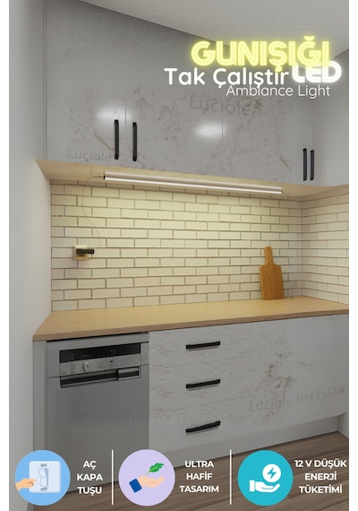 Mutfak Tezgah Altı Led Işık Bar Aç Kapa Günışığı Yapışkanlı 1 Metre - Lambader Gun1