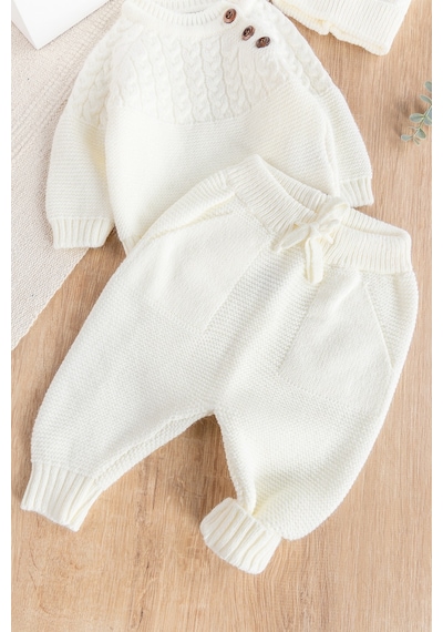 Babymod Erkek Bebek Bereli Triko Kışlık Bebek Takım Şapkalı Bebek Takım 001