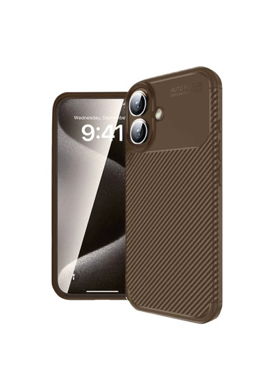 İphone 16 Kılıf Auto Focus Karbon Kapak - Kahverengi