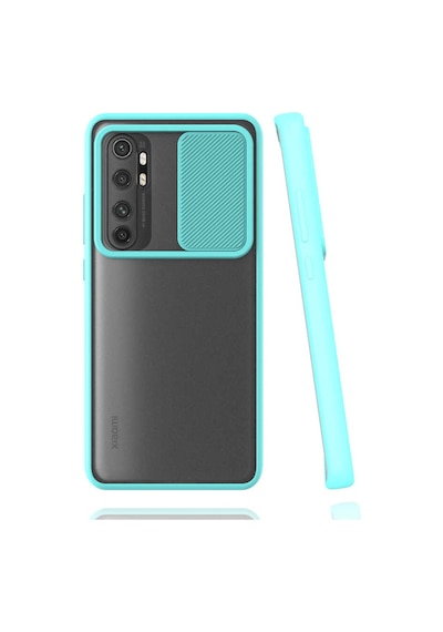 Ekılıf - Xiaomi Mi Note 10 Lite Uyumlu Kılıf Slayt Sürgülü Arkası Buzlu Lensi Kapak - Turkuaz