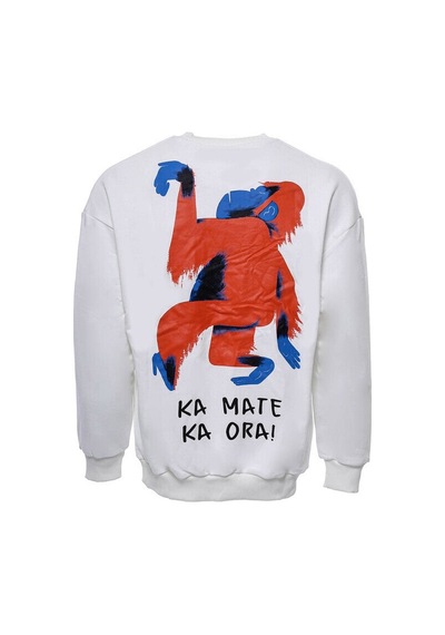 Beyaz Bisiklet Yaka Baskı Detaylı Erkek Sweatshirt - Wessi Siyah