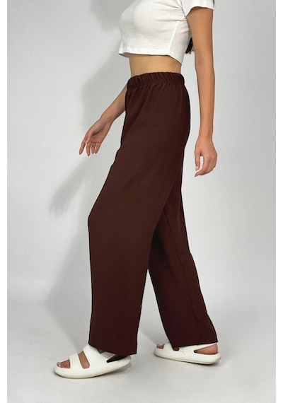 Kadın Beli Lastikli Ayrobin Eşofman Pantolon Kahve