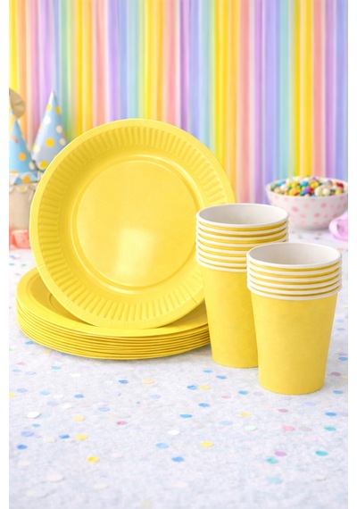 Beysüs Makaron Sarı 8li Tabak Bardak Set