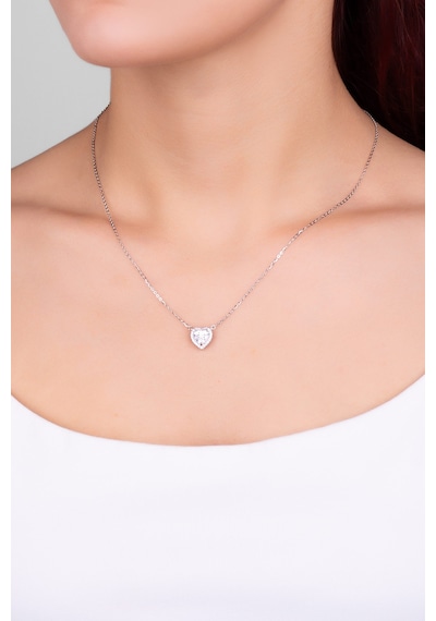 Romantik Mozanit 18 Ayar Beyaz Altın Kaplama 46 Cm Gümüş Kolye Rodyum