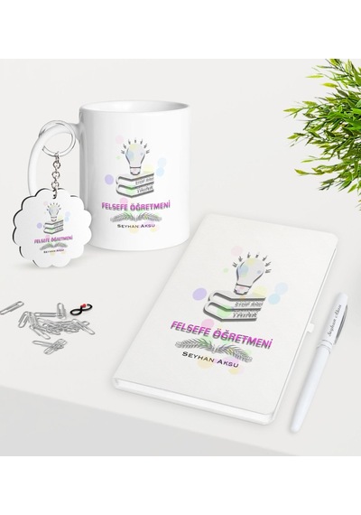 Kişiye Özel Felsefe Öğretmeni Kupa Anahtarlık Beyaz Defter Kalem N11.20507