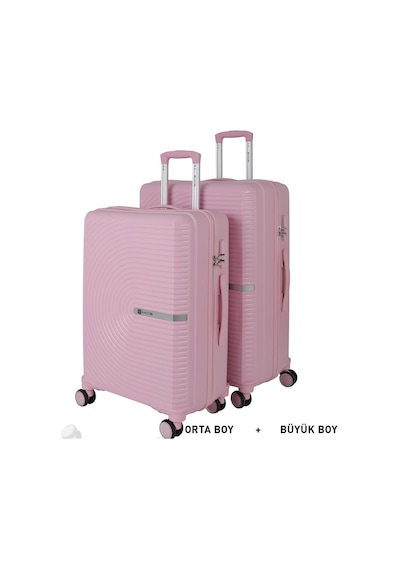 Mçs Bavul Büyük Ve Orta 2li Set Kırılmaz Silikon Valiz V374 Pudra Pudra