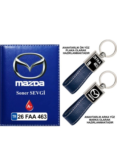 Plakanıza Özel Mazda Logolu Lacivert Ruhsat Kabı Ve Anahtarlık