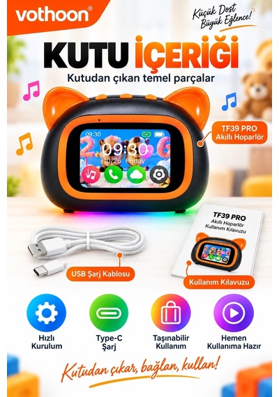 Tf39 Pro Yapay Zekalı Bluetooth Hoparlör - Renkli Ekran, Rgb Işık, Alarm Ve Saat