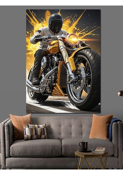 Ahşap Tablo Motosiklet Sürücüsü Teker Yakma