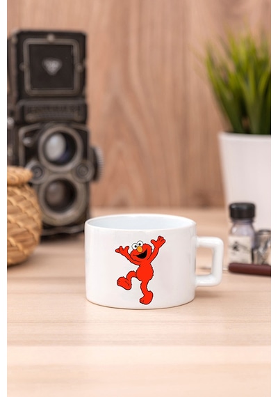 Susam Sokağı Elmo Baskılı Seramik Beyaz Kahve Kupası