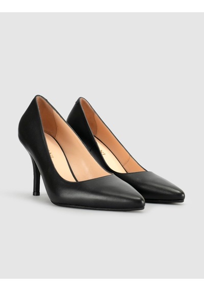 Cabani Siyah Hakiki Deri Klasik Stiletto Kadın Ayakkabı