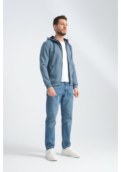 Shooter Sportwear Shooter Erkek Üç İplik Şardonsuz Fermuarlı Kapüşonlu Sweatshirt Orman Yeşili