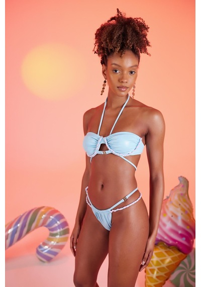 Holly Lolly Özel Yapım Parlak Kumaşlı Premium Mia Bikini Altı Mavi