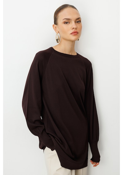 Mizalle Premium Rayon Balon Kol Kahverengi Triko Kazak Kahverengi