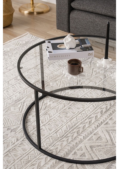 Berlin Orta Sehpa 80 Cm Yuvarlak Şeffaf Camlı Sehpa