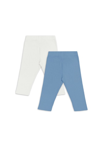 Denokids Kız Çocuk Tayt 2'li Paket Pamuk Krem ve Mavi Tayt Yazlık