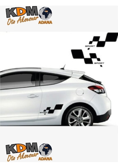 Sport Damalı Sağ-sol Takım 2 Adet Oto Sticker Siyah 30 16 Cm