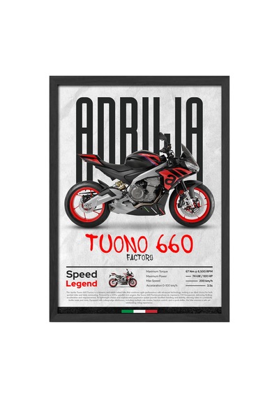 Aprilia Tuono 660 Factory Siyah Ahşap Çerçeveli Poster, Dekoratif Motosiklet Duvar Tablosu