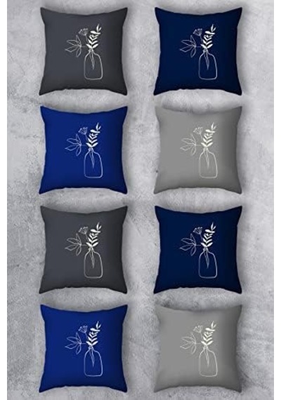 Emnasa Çift Tarafı Baskılı 43x43 Kırlent Kılıfı 8'li Set Kombini Açık Indigo