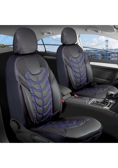 Renault Megane 3 Hatchback 2012-2016 İle Uyumlu Lüx Deri Oto Koltuk Kılıfı Ön Arka Takım Set Classy Mavi Siyah Genel