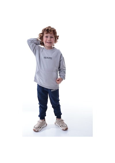 Erkek Çocuk Polar Eşofman Takımı Yumuşak Kumaş Kapüşonlu Sweat & Rahat Jogger Alt Gri