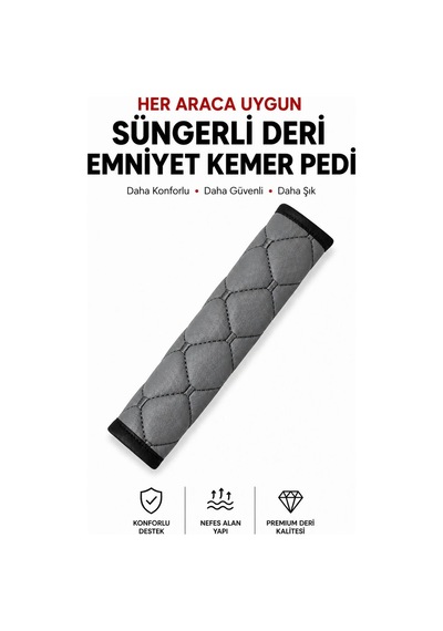 Her Araca Uygun Suni Deri - Süngerli Emniyet Kemer Pedi-gri