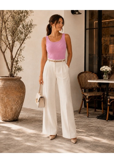 Unika Boutique Kadın Fittili Kalın Askılı Crop Atlet Pembe