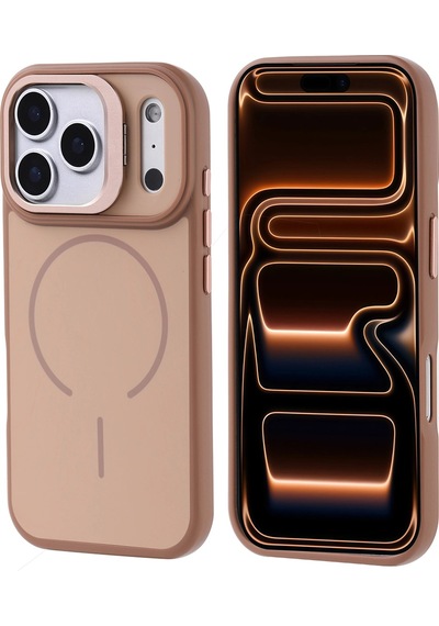 Apple Uyumlu iPad iPhone 17 Pro Max Kılıf M-safe Şarj Özellikli Kamera Standlı Zore Notron Kapak Gold