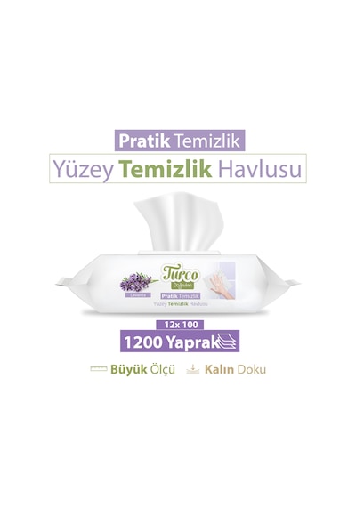 Baby Turco Doğadan Pratik Yüzey Temizlik Havlusu Lavanta 12 x 100 (1200 Yaprak)