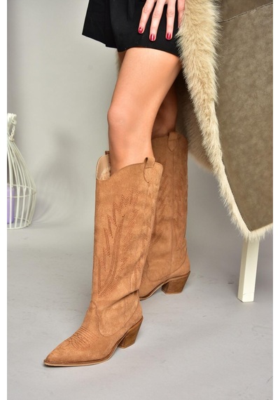 Fox Shoes T267765202 Taba Süet Kovboy Model Kadın Çizme Taba-Süet