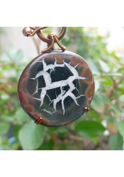 Sibelce 2224 Septarian Tibet Akik Kaplangözü Mercan El Yapımı Kolye Çok Renkli